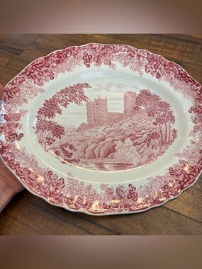 J&G Meakin Romantic England Red Platter Frank Jagger Durham Cathedral 12"